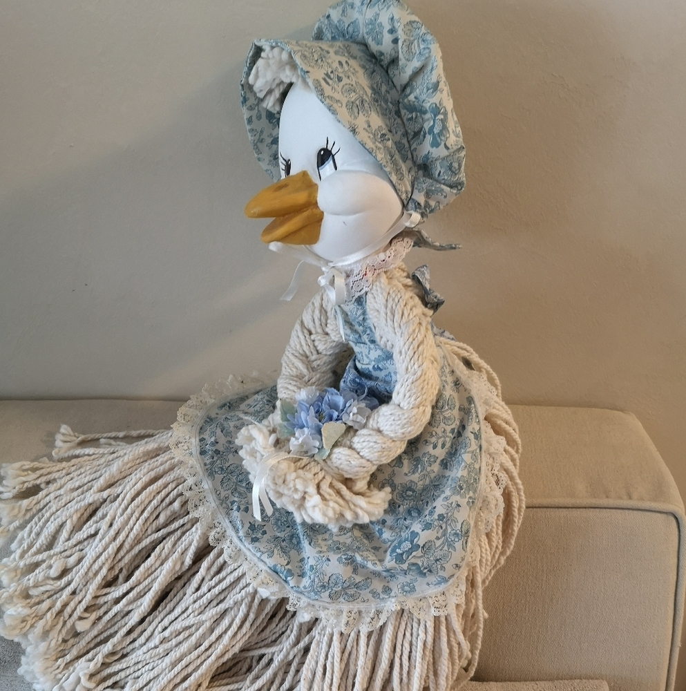 Charming Blue and Cream Decorative Duck Figurine